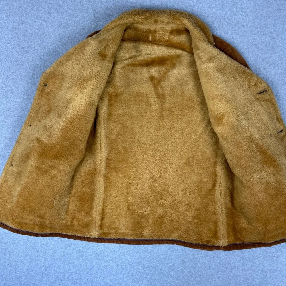 Vtg 70s Large Corduroy Ranch Jacket Brown Faux Shearling Lined Western Yoke Coat